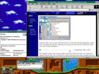 Razorback's Windows 95D Lite project hub in Windows for Workgroups 3.11, also noting the Sonic theme
